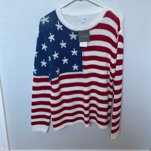 Grayson Threads USA red white blue flag patriotic open knit sweater small NWT